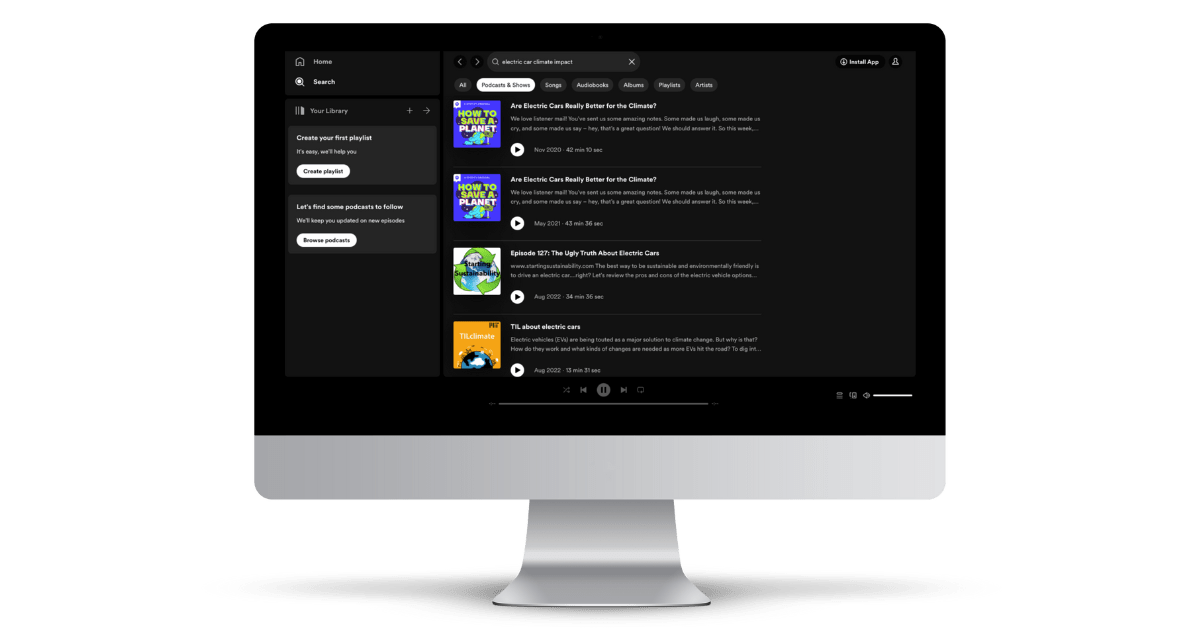 example of spotify's podcast search results
